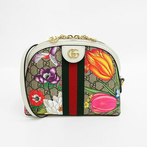 GUCCI GG Ophidia Floral Long Shoulder Bag White x Multicolor Leather - Picture 1 of 13